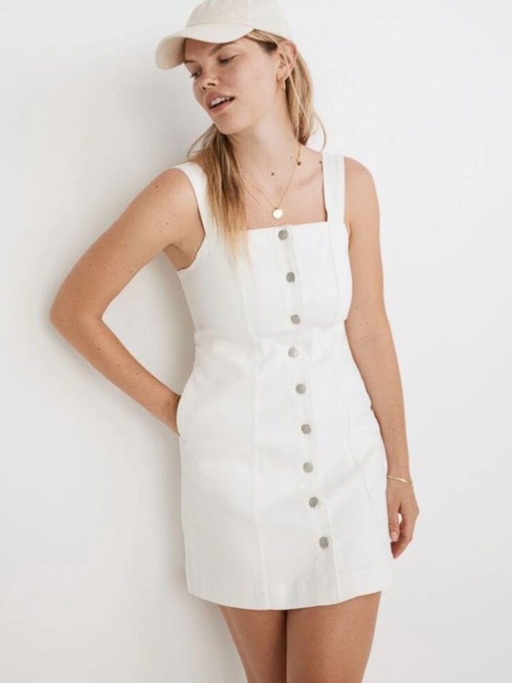 Madewell White Denim Button Front Mini Dress Tile White, 8
